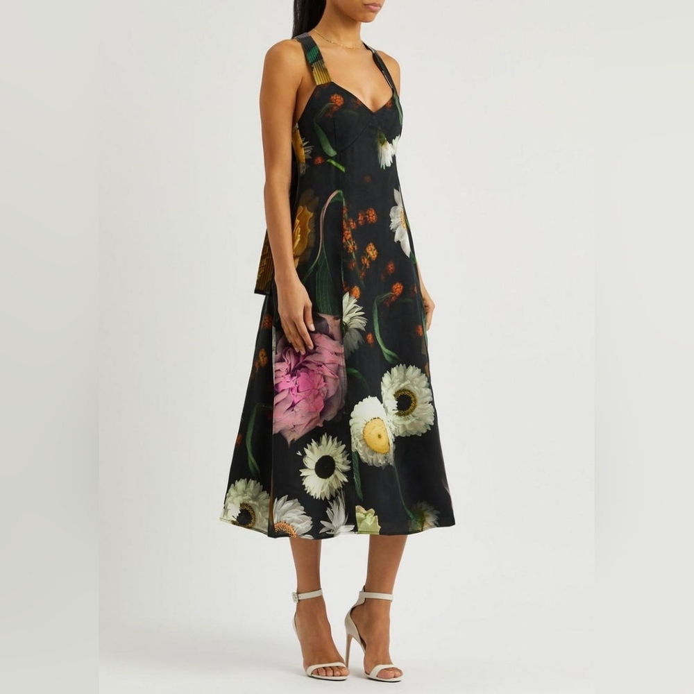 STINE GOYAJodie Floral-Print Satin Midi Dress Xxs NWT